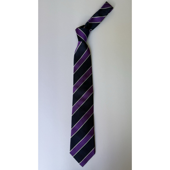 CHARLES‎ TYRWHITT Men's 100% Silk Necktie Designer Blue Purple White Striped EUC - Picture 7 of 8
